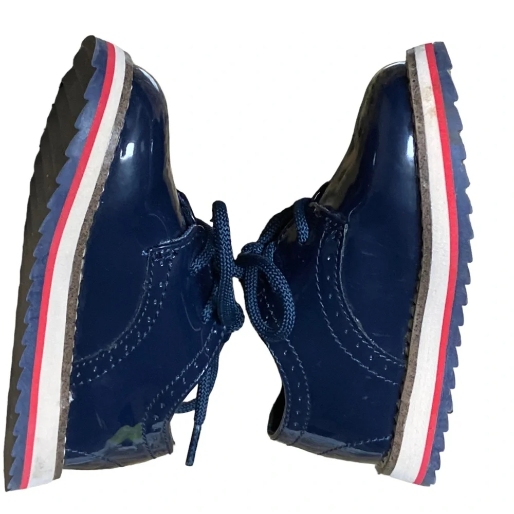High End ZARA Baby Size 22 Blue Patent Leather Wingtip Dress Shoes 6